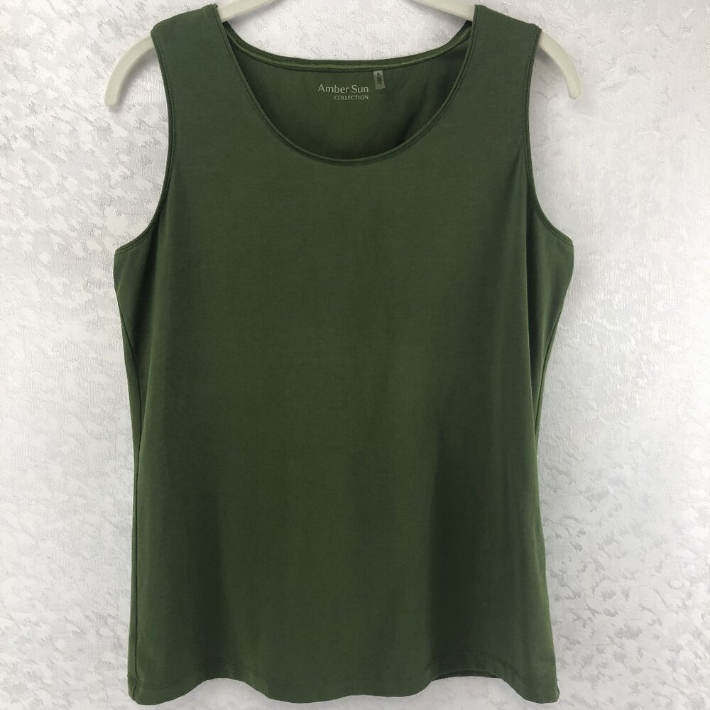Amber Sun Collection Dark Olive-Green Sleeveless Tank Top Size S